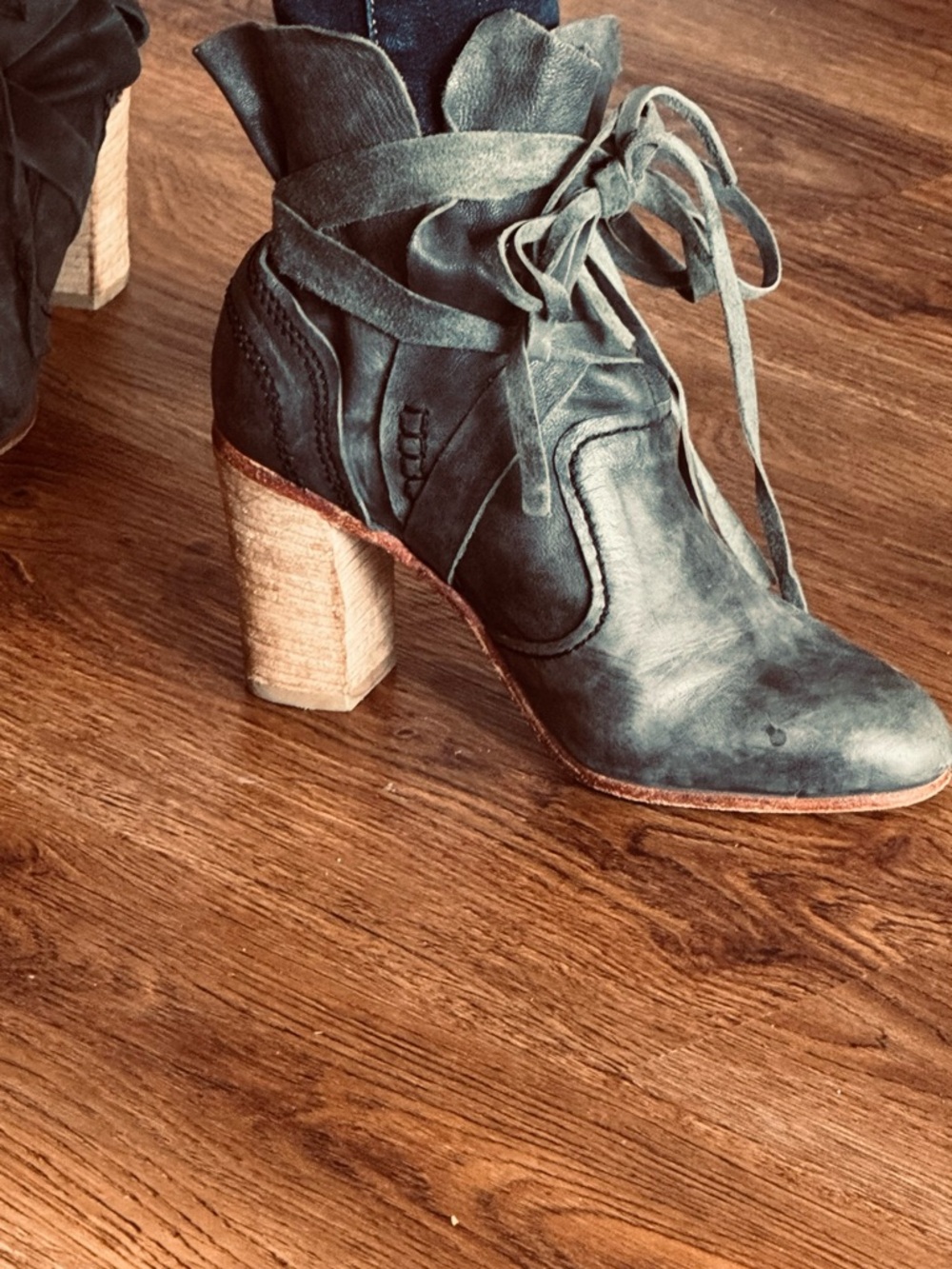 Free People Black Wrap-Heel Ankle Boots